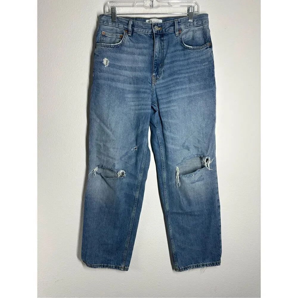 Zara The New Daddy Women’s Ripped Blue Straight Leg Jeans Size 8/29” L